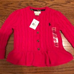 Ralph Lauren Hot Pink Knit Ruffled Sweater 24M